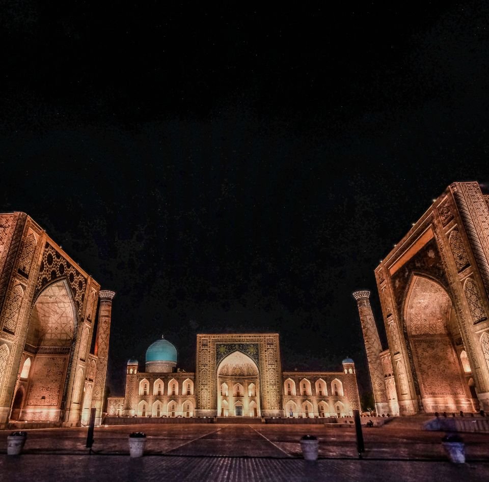 Registan Square at night